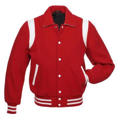 Single Stripe Varsity Jacket Red- White